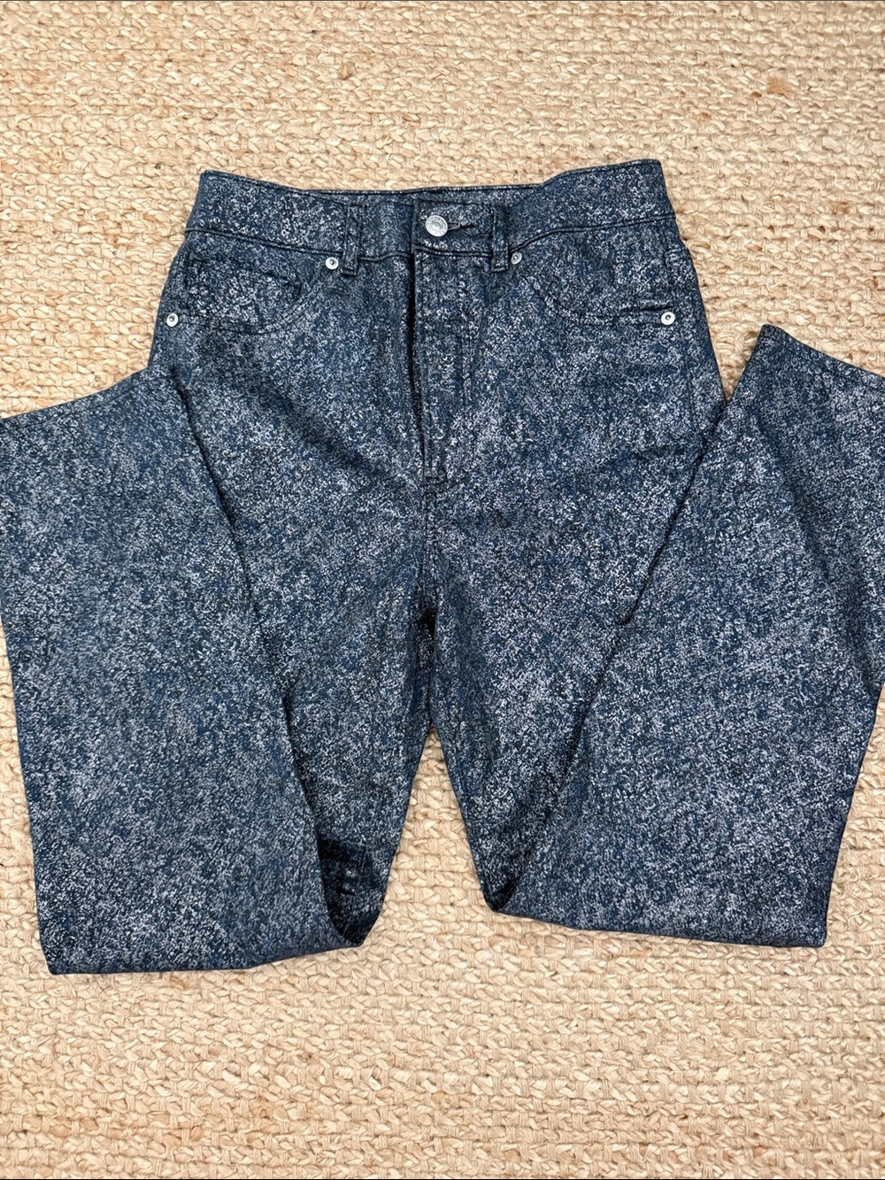 Navy/silver glitter high rise jeans, size 6